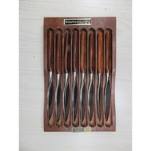 Town & Country MCM Washington Forge 8 Fleetwood Handle Steak knife set Wood Tray